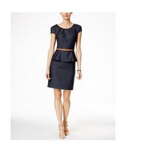 CONNECTED PETITE BELTED PEPLUM SHEATH DRESS